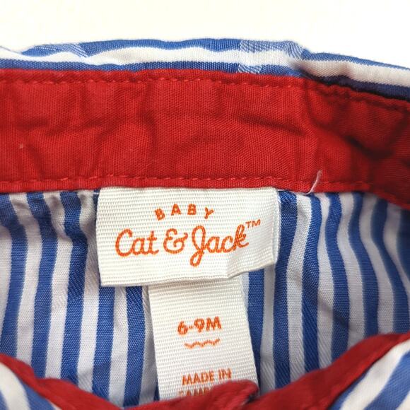 Cat & Jack Romper Outfit Baby Boys Sz 6-9m Fourth of July Patriotic Stripe Polo - Picture 5 of 5